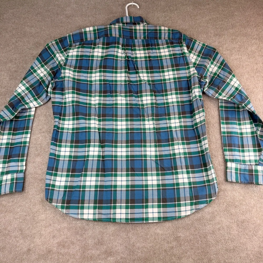 Vintage J Crew‎ Tailored Woven Shirts Blue Green Plaid Cotton Button Up Size L
